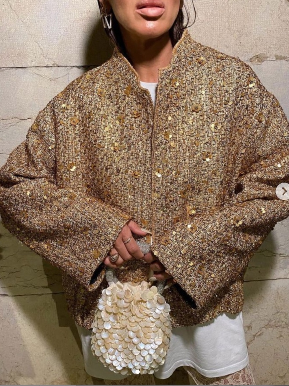 Zara Gold Sequin Tweed Jacket, size M - Picture 2 of 8